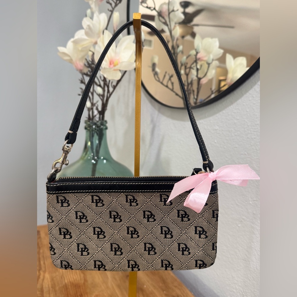 Dooney & Bourke Black and Beige Monogram Shoulder Bag